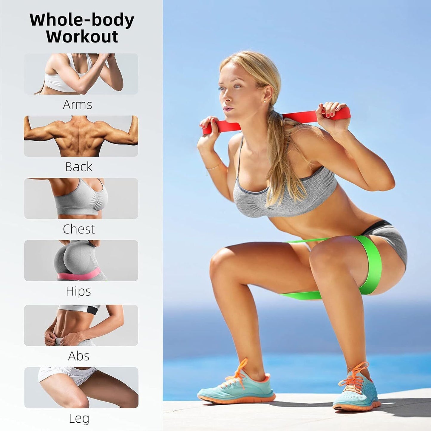 Resistance Bands Set, 5 Exercise Bands (10-45lbs) for Women & Men, Stretch Bands for booty
