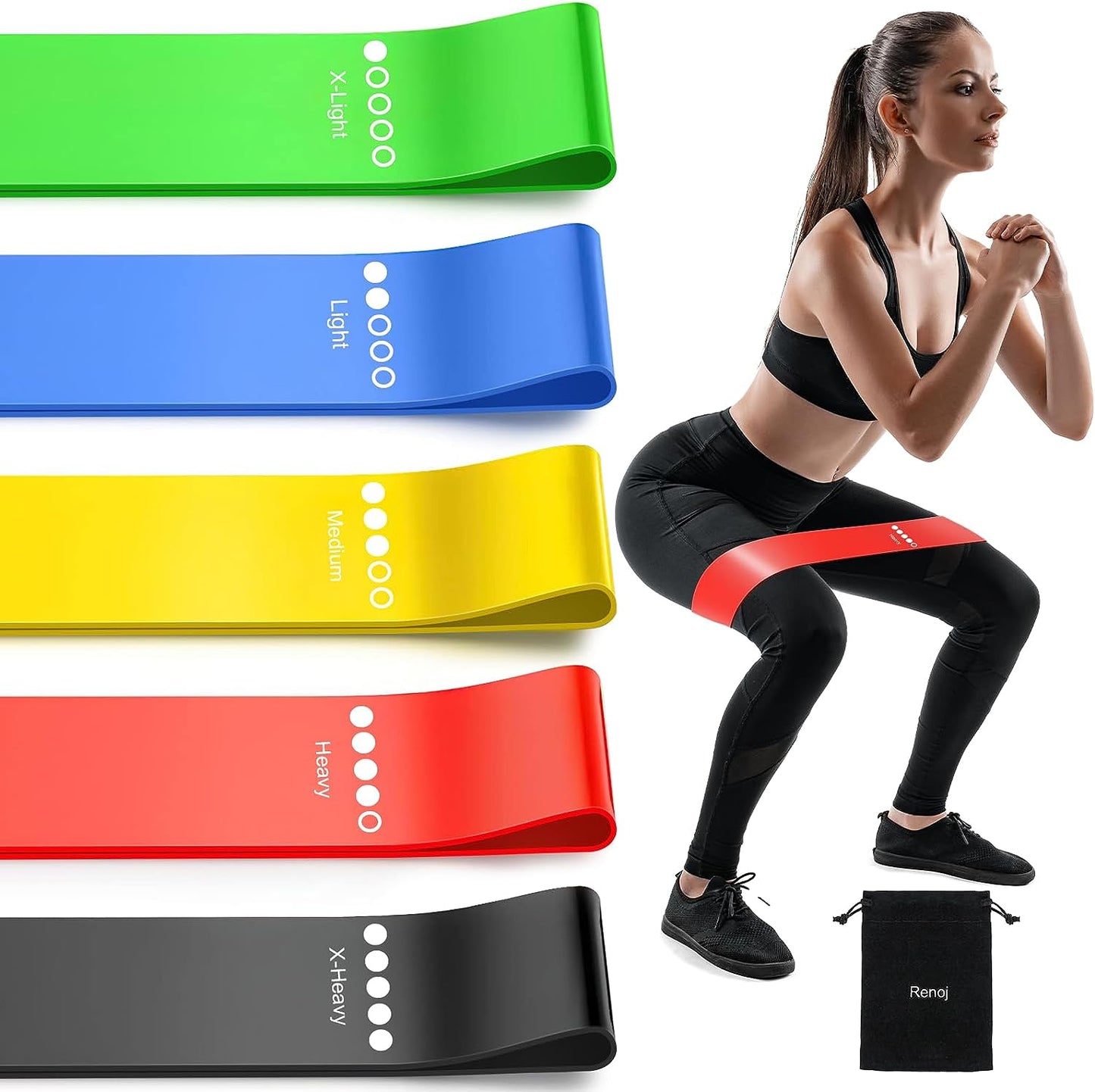 Resistance Bands Set, 5 Exercise Bands (10-45lbs) for Women & Men, Stretch Bands for booty